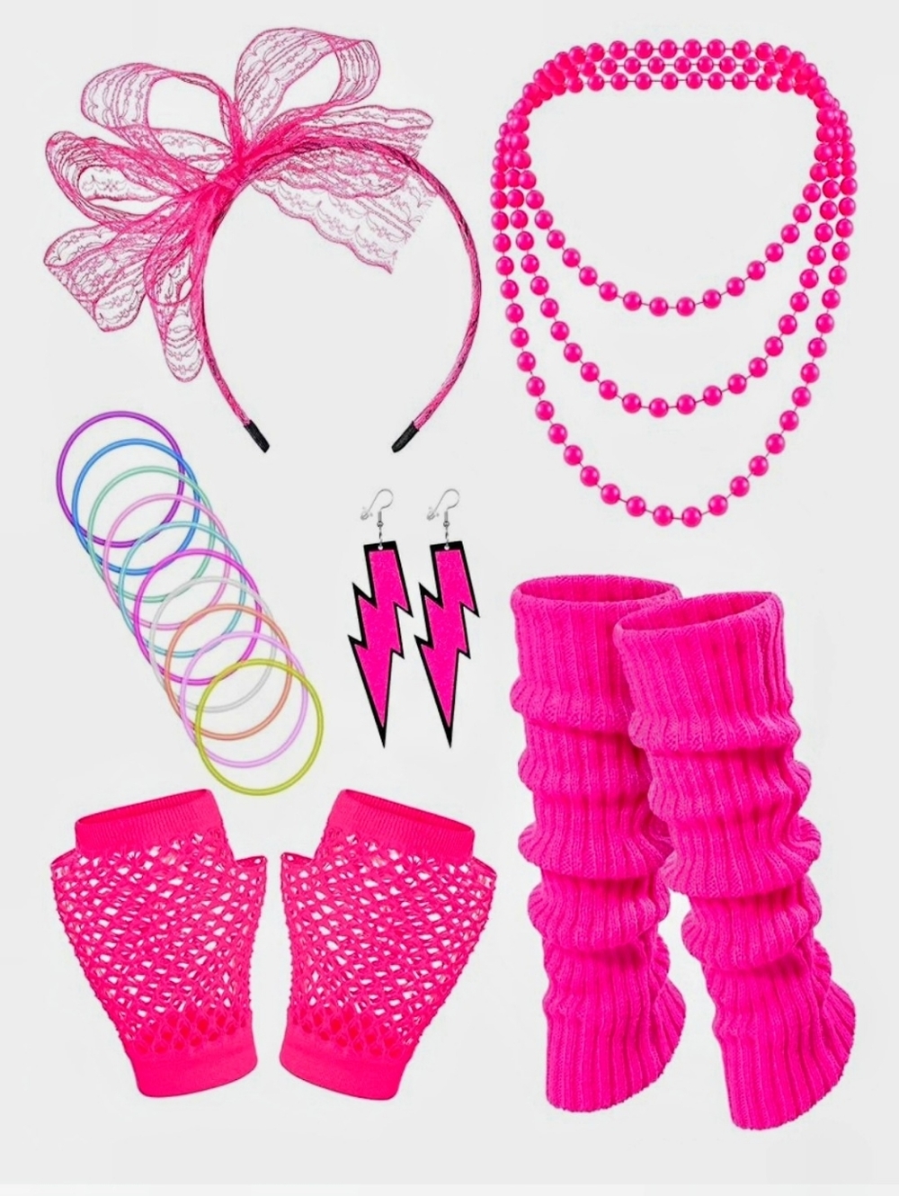 80s Dress Up Pretty In Pink 1980s Party Accessories Set - Brand
